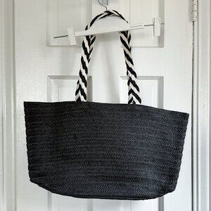 Rachel Zoe St. Tropez Woven Straw Beach Tote Bag black and white XL - Used Once